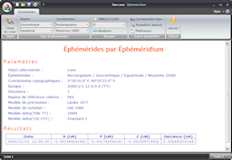 Logiciel Éphéméridium - Capture d'écran. Cliquez pour agrandir.