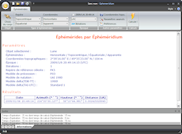 Logiciel Éphéméridium - Capture d'écran. Cliquez pour agrandir.