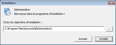 Logiciel Éphéméridium - Choix du répertoire d'installation du logiciel Éphéméridium