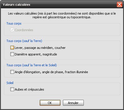 Logiciel Éphéméridium - Capture d'écran. Cliquez pour agrandir.